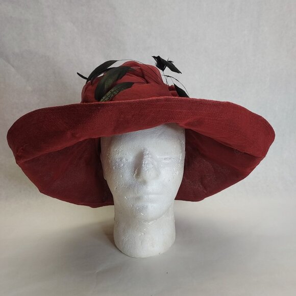 Bridget Armstrong Wide Brim Hat Lady Feathers Elegant Kentucky Derby Tea Party - Picture 2 of 16